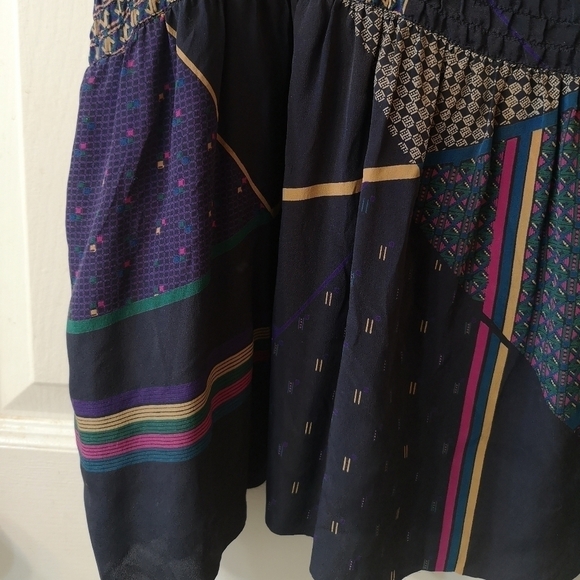 Vintage designer Oleg Cassini abstract print silk smocked drop waist dress - Picture 6 of 8